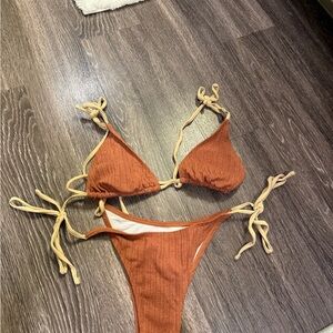 SHEIN Rust and Beige Bikini Set